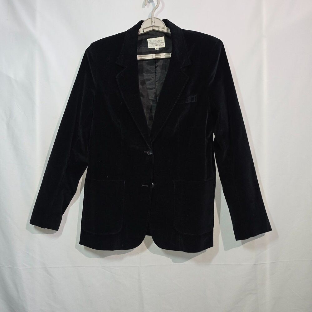 Vintage Cotton Velvet Two Button Blazer in Black Women's 16